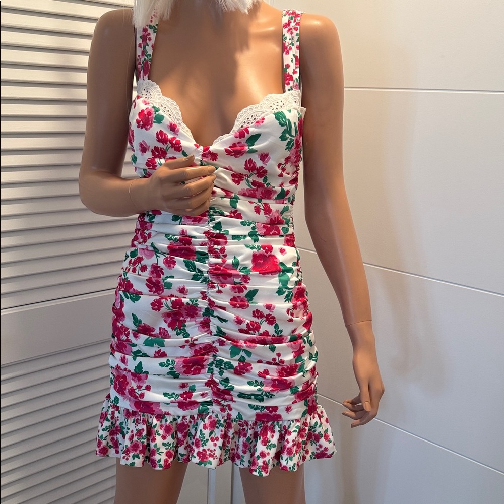 For Love & Lemons Floral Print Ruched Dress size medium